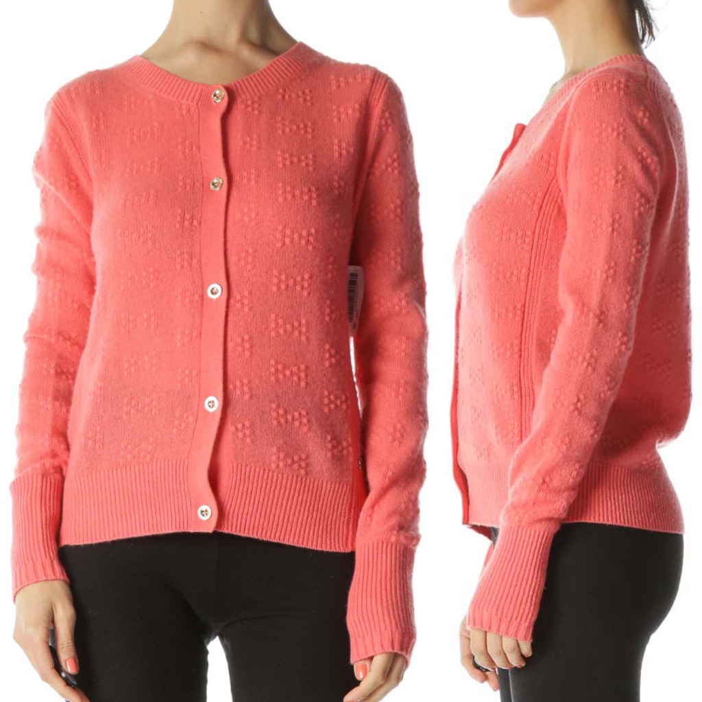 Juicy Couture Cashmere Pink Gold Button Bow Tie Detail Coquette Sweater